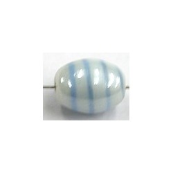 Glaskraal 13mm ovaal wit/blauwe streep 25st.