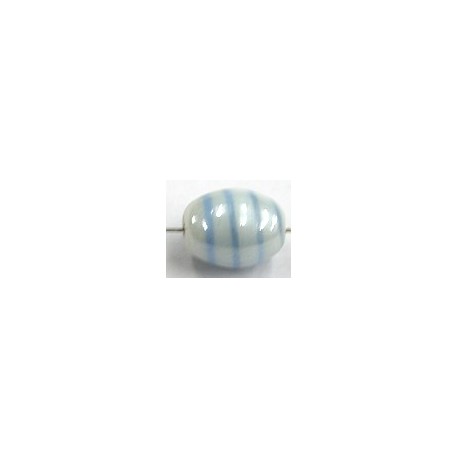 Glaskraal 13mm ovaal wit/blauwe streep 25st.