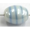 Glaskraal 13mm ovaal wit/blauwe streep 25st.