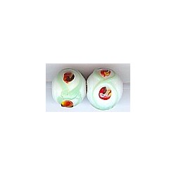 Glaskraal rond 12-14mm wit/groene streep 5st