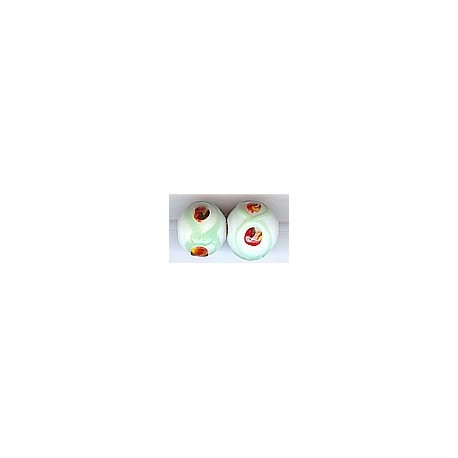 Glaskraal rond 12-14mm wit/groene streep 5st