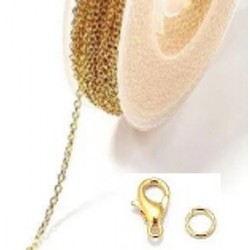 3m ketting goudkl 2,5x3mm +10karabijn+30 ring 4mm