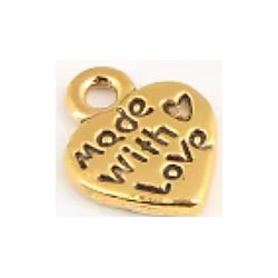 Bedel hart 10mm "Made with love" zwart+goudkl.4st.
