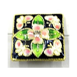Cloisonne kraal vierkant 22x22mm zwart per stuk
