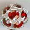 Strass kraal 10mm donkerrood zilverkl. p/st