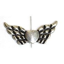 Metalen kraal hart met vleugels p.st