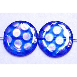 Glaskraal 15mm rond transp blauw zilver ringen 5st