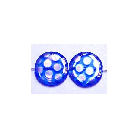 Glaskraal 15mm rond transp blauw zilver ringen 5st