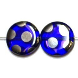 Glaskraal 15mm rond transp blauw zilver ringen 5st