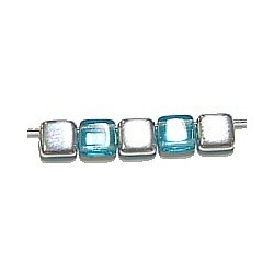 TILA kralen 6x6mm aqua/zilver 25st.