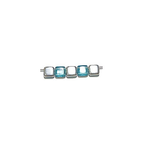 TILA kralen 6x6mm aqua/zilver 25st.