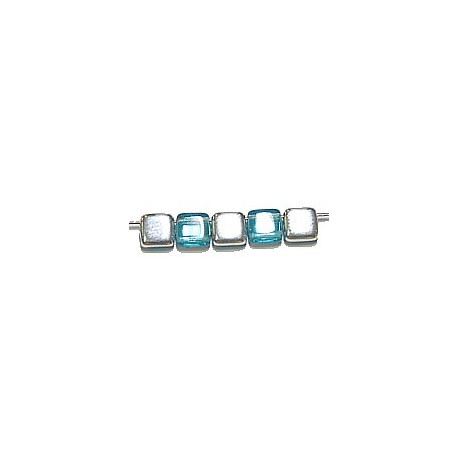 TILA kralen 6x6mm aqua/zilver 25st.