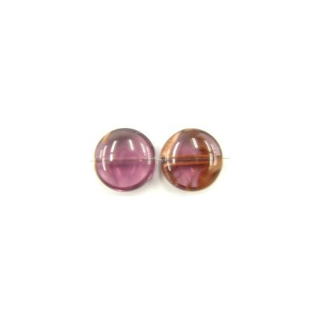 glaskraal schijf 20x8mm amethyst/goud 3 stuks