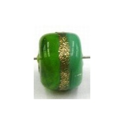 glaskraal ton 8x11mm groen/goudstreep 5st