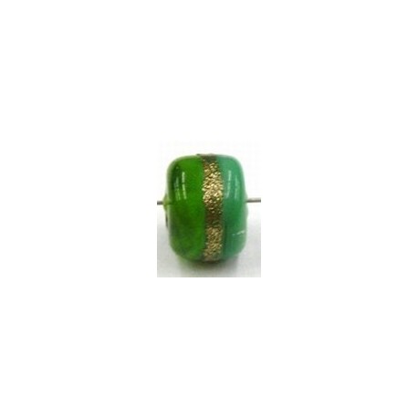glaskraal ton 8x11mm groen/goudstreep 5st