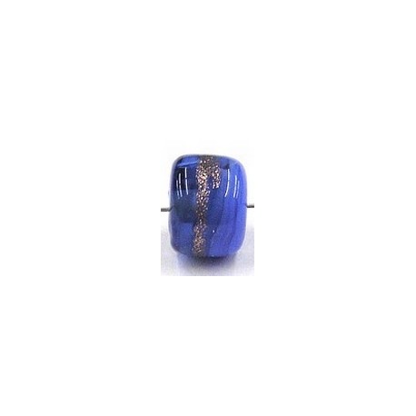 glaskraal ton 8x11mm blauw/goudstreep 5st