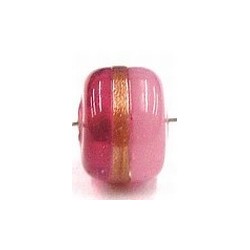 glaskraal ton 8x11mm cerise/goudstreep 5st