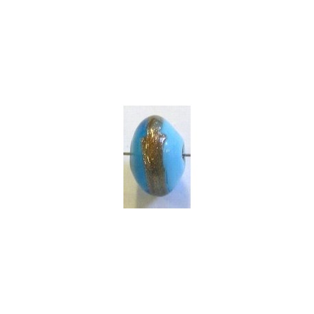 glaskraal schijf 8x11mm turkoois/goudstreep 5st