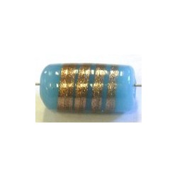 glaskraal ton 18x10mm turkoois/goudstreep 5st. UL