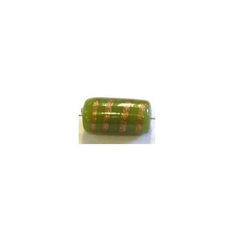 glaskraal ton 18x10mm olijfgroen/goudstreep 5st.UL