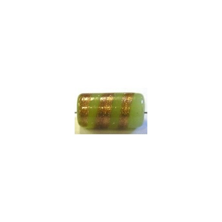 glaskraal ton 18x10mm groen/goudstreep 5st.