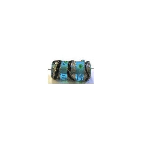 glaskraal ton 20x11mm turkoois/goud 1st.