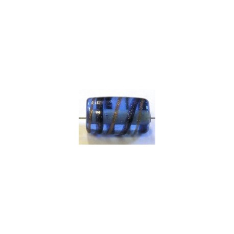 glaskraal ton 18x11mm blauw/blauw/goudstreep 5st