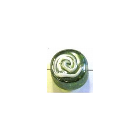 glaskraal. plat met krul13x10mm groen/wit p5st