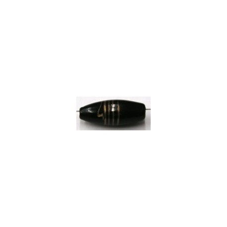 glaskraal ovaal 25x10mm zwart/ goudstreep per 5
