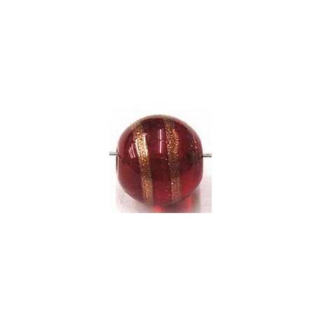 glaskraal rond 11mm rood/goudstreep 5st