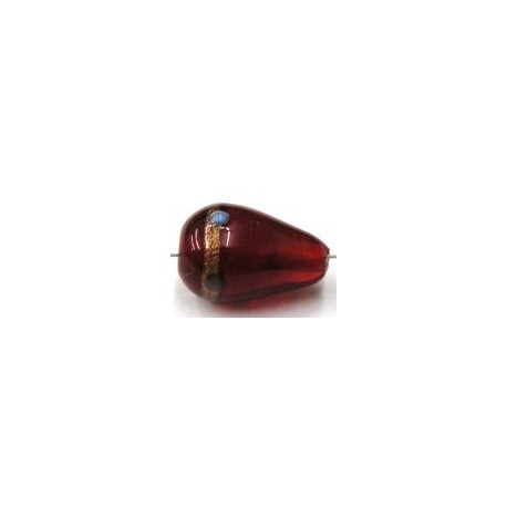 glaskr. druppel 19x13mm rood goudstreep p.st