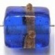 glaskraal kubus 13x10mm blauw goudband 2st