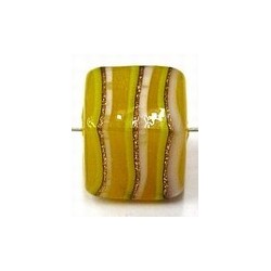 glaskraal kubus 13x13mm geel goud/wit band p.st