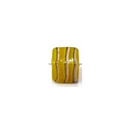glaskraal kubus 13x13mm geel goud/wit band p.st