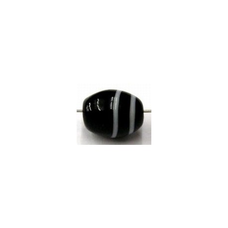 glaskraal ovaal 12x10mm zwart/witte band 5st
