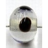 glaskraal rond 8mm tr. zwarte stippen 5st.