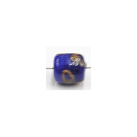 glaskraal ton 10x9mm blauw goud 25st.