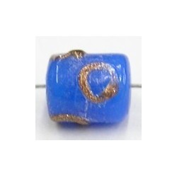 glaskraal ton 10x9mm middenblauw goud 25st.
