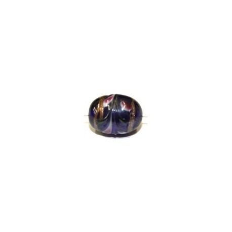 Glaskraal ca17mm ovaal blauw met bloemen 10st