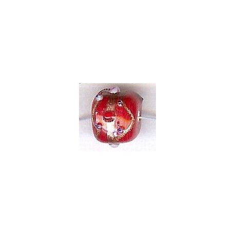 Glaskraal blokje 11mm rood/goud 10st