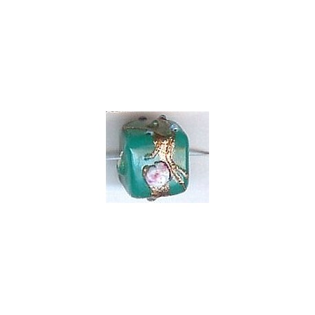 Glaskraal blokje 11mm groen/goud 10st