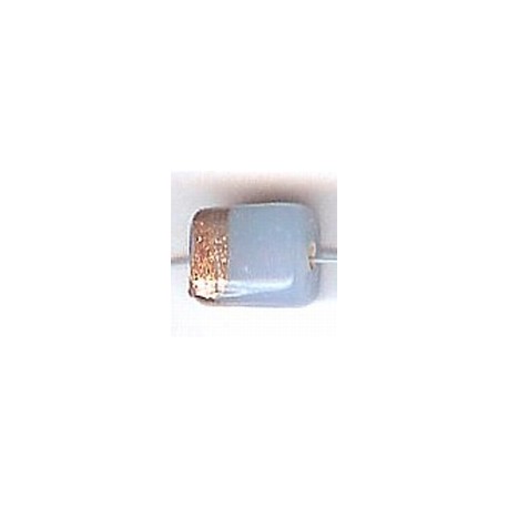 Glaskraal blokje 10x8mm lichtblauw/goud 25st