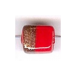 Glaskraal blokje 10x8mm rood/goud 25st