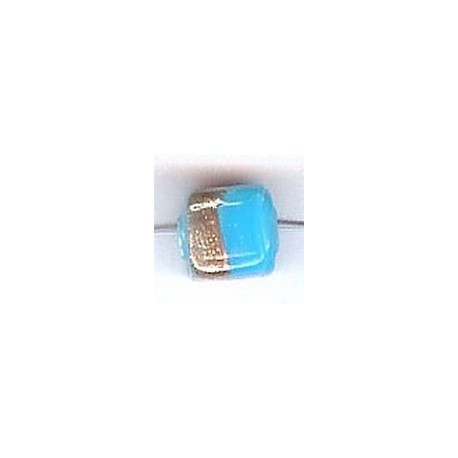 Glaskraal blokje 10x8mm turkoois/goud 10st