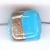 Glaskraal blokje 10x8mm turkoois/goud 10st