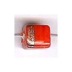 Glaskraal blokje 10x8mm oranje/goud 25st