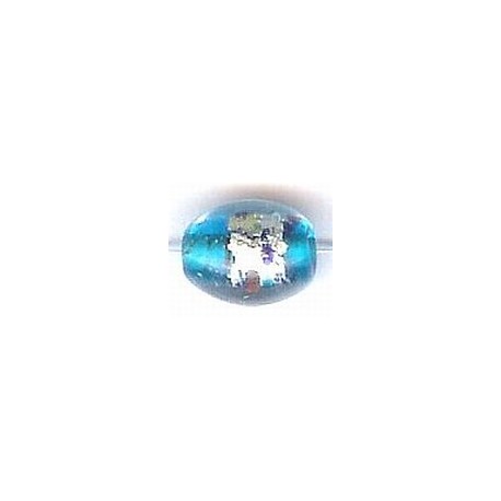 Glaskraal ovaal 14mm lichtblauw silverfoil 15st
