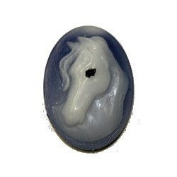 camee 25x18mm blauw met paardenhoofd p.st