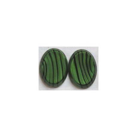 Cabuchon 25mm afgeplat groen zwarte strepen 2st.