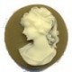 Camee 15mm rond Army/Ecru vrouwenhoofd p.st.